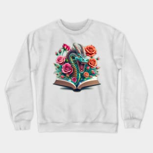 book with dragon and roses coming out of it Crewneck Sweatshirt